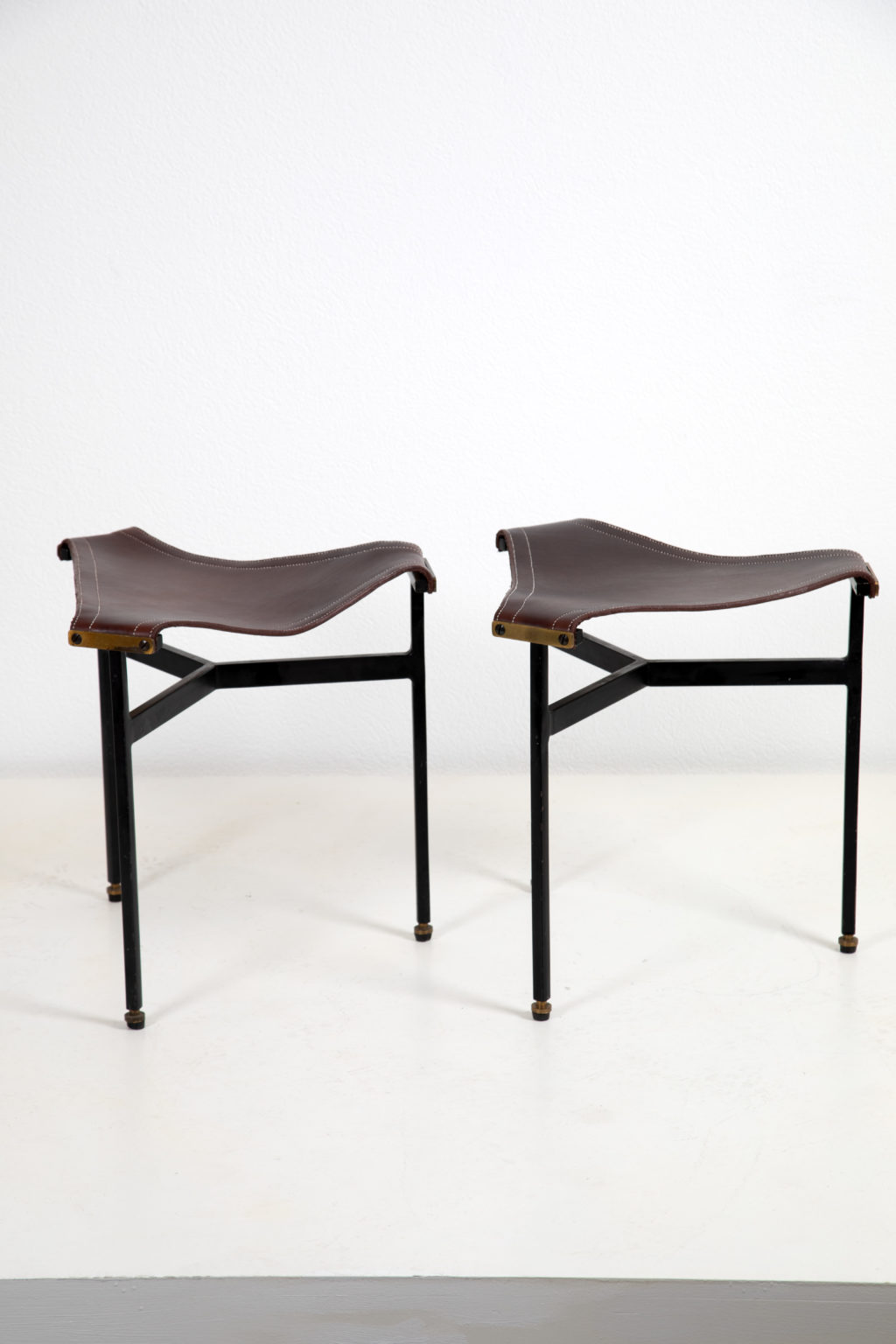 Vintage Leather Stools, French Manufacture, 1950s